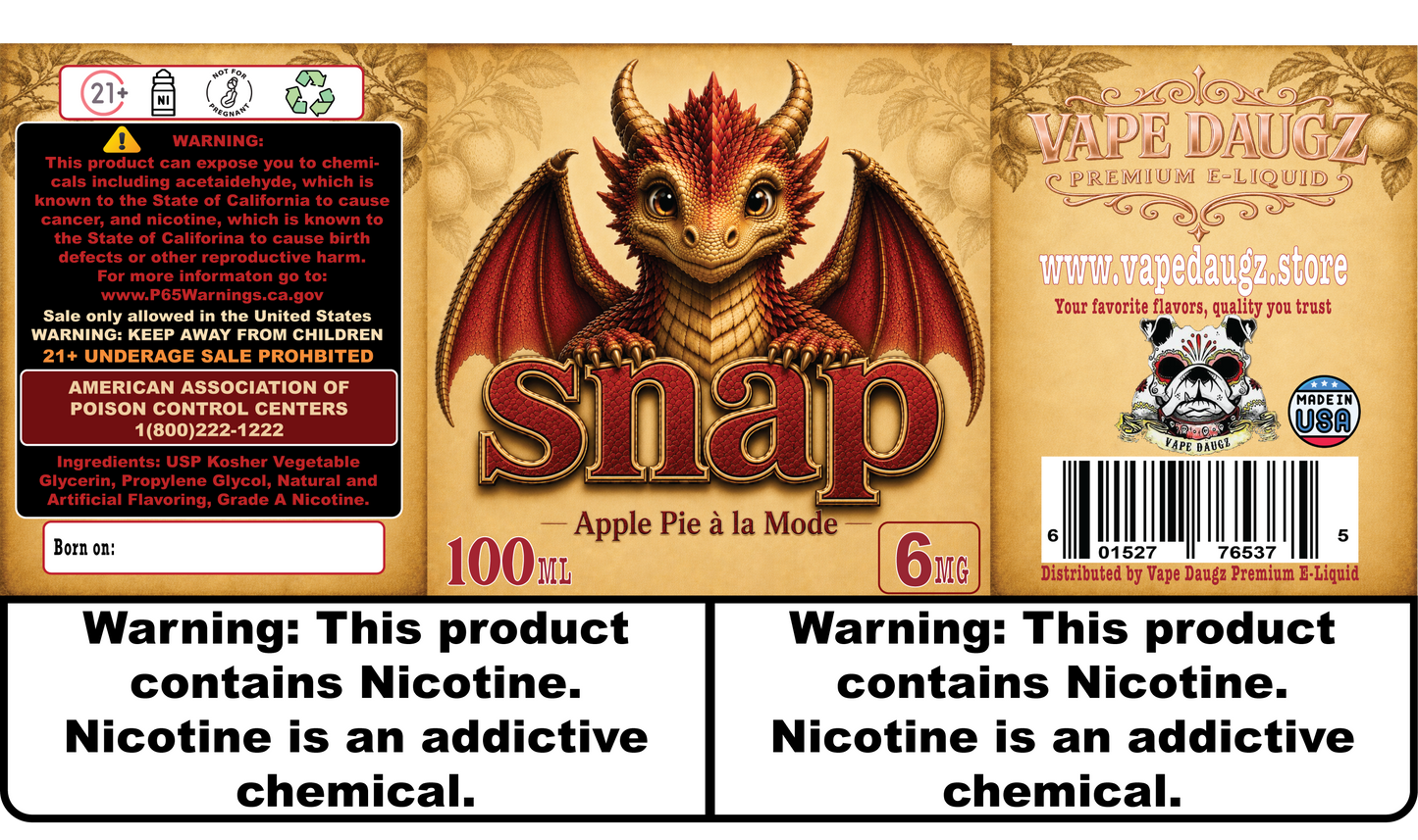 100ml: "Snap" Dragon: Warm Apple Pie a la Mode **NEW**